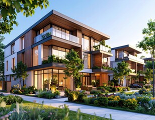 Modern Architectural Design Luxury Townhouses with Lush Landscaping