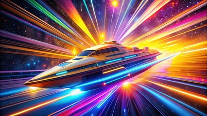 A Futuristic Vessel Navigates a Vibrant Cosmic Highway at Warp Speed, Leaving a Trail of Radiant Light and Energy