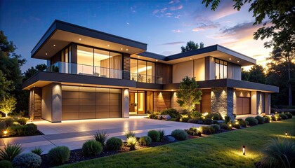 Luxury Modern House Design Nighttime Architectural Photography