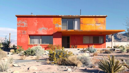 Striking Modern Desert House with Oxidized Metal and Red Facade