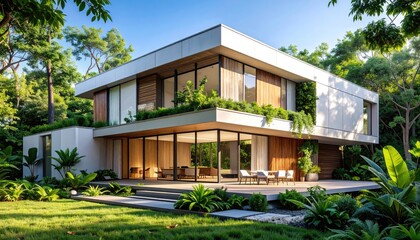 Modern Luxury Home Design Sustainable Architecture in Lush Green Setting