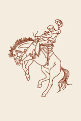 Adobe Illustrator Artwork of a cowboy riding horseback on a bucking bronco