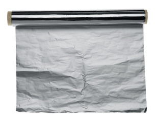 Roll of aluminum foil isolated on white, top view