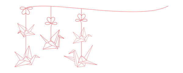 vector line art style hanging origami paper crane