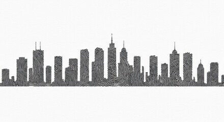 Naklejka premium Minimalist Monochrome Line Drawing of World Skyline with Optical Effect