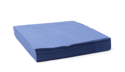 Many blue paper handkerchiefs isolated on white