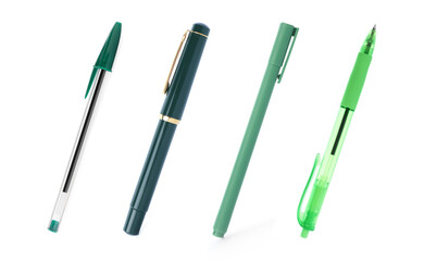 Different pens isolated on white, set. Stationery