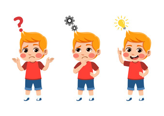 happy funny kids looking for idea process. suitable for use for child theme design elements