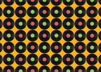 Pattern of vinyl records on orange background