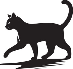 A black feline vector illustration depicts a domestic cat silhouette