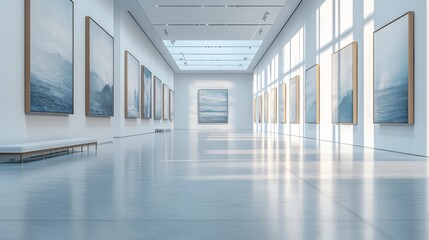 Spacious Art Gallery with Modern Paintings and Natural Light Illumination