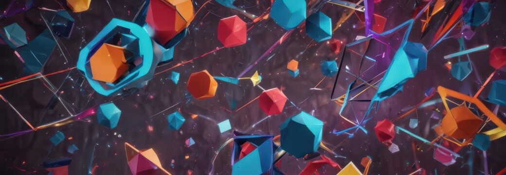 Colorful geometric shapes interwoven, depicting digital interaction , Abstract, pulse, connectivity