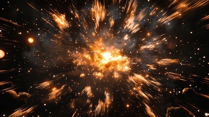 Fototapeta premium Meteor Shower with Glowing Asteroids in Outer Space