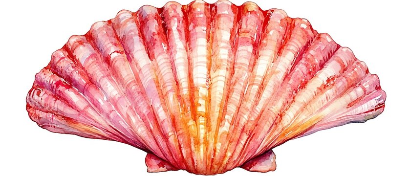 Pink scallop shell, ocean, beach, summer