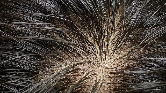 Close Up Of Oily Scalp With Sebum Buildup