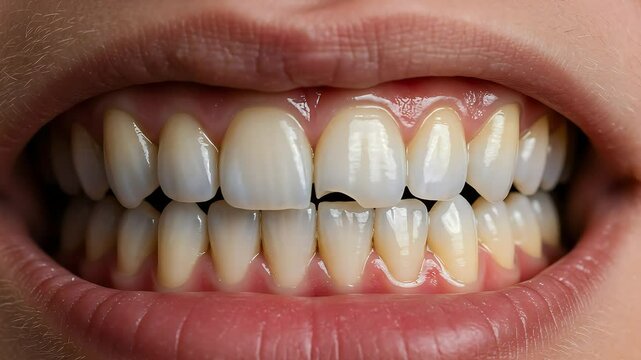 Close Up Of Yellowed And Damaged Teeth