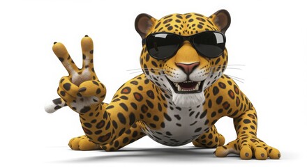 Cool Cat Jaguar Shows Peace Sign in Sunglasses