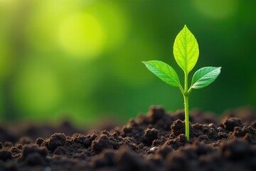 Naklejka premium Close-up of young tree sapling, freshly planted in soil New growth, environmental conservation , new life, carbon capture, forestry