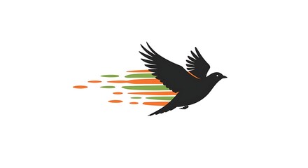 Vector silhouette of a bird in flight with brushstroke effects trailing behind, symbolizing freedom and movement