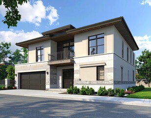 Modern Villa Luxury Home Design with Nature Background.