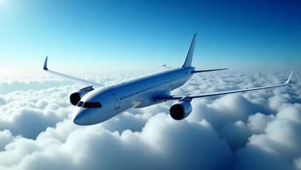 Obraz premium Airplane Flying Above Clouds Stunning Aerial View