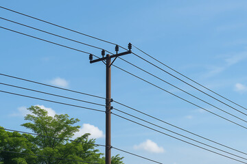 Obraz premium high voltage power lines against blue sky