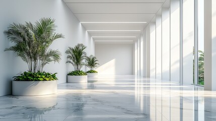 Obraz premium Modern Bright Interior with Plants and Marble Flooring in Contemporary Space