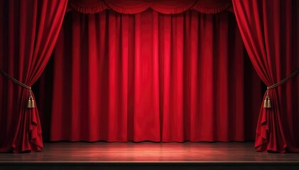 Velvet stage curtain, rich red color, closed, theater, dramatic lighting , background, red, burgundy
