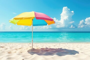 Vibrant beach umbrella providing shade on sunny sand , outdoor, bright, material