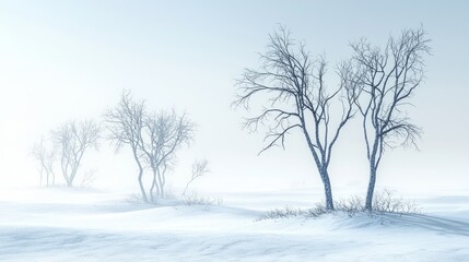 Tranquil Winter Landscape with Bare Trees in Snowy Atmosphere