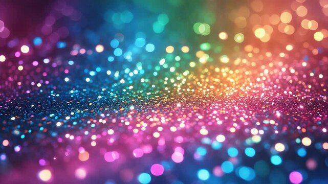 Rainbow color glittery sparkle backdrop for party invites, including a little girl and unicorn pony sequin art for flyers