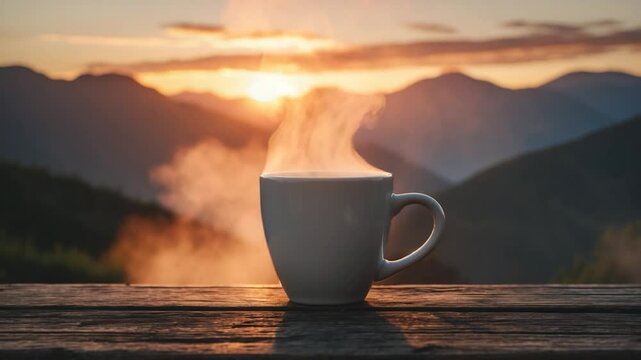 Sunrise with a backdrop and coffee.