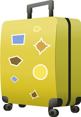 yellow suitcase with lots of stickers. cartoon style
