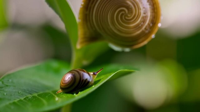 Close-up of a spiral fern frond unfurling, showcasing Fibonacci sequence in nature with water droplets and green foliage bokeh background.