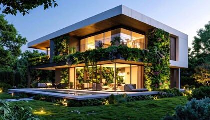 Fototapeta premium Modern Green Home Oasis Sustainable Living in Luxury.