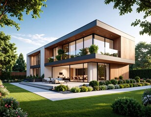 Modern Wood and Glass Home Luxury Living in Green Oasis.