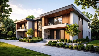 Fototapeta premium Modern Oasis Luxury Home with Lush Landscaping and Contemporary Design.