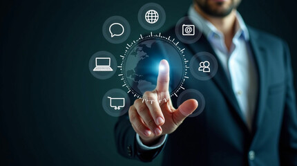 Fototapeta premium Businessman Interacting with Holographic Tech Interface