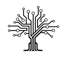 Circuit Tree Logo, Circuit Icon, Tech Tree Logo, Electric Logo Vector Silhouette of Tech Tree Circuit Symbol on White Background.