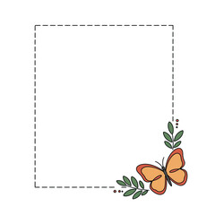 Obraz premium Minimalist frame border with butterfly and leaves in soft design 
