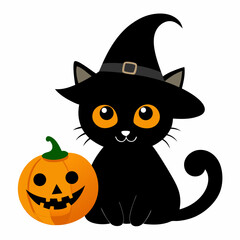 halloween cat with pumpkin