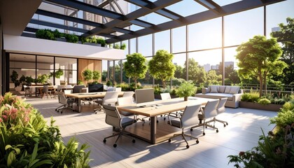 Green Office Oasis Modern Workspace with Nature Views.