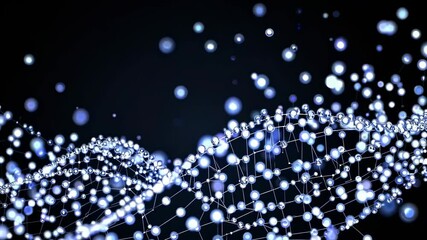 Futuristic abstract animation of glowing blue particles forming a complex network wave, AI-generated plexus structure on a dark background, ideal for technology, data, and science visuals. - Powered by Adobe