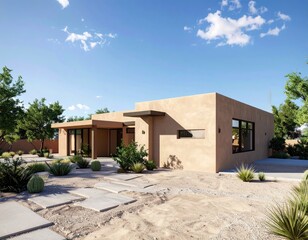 Southwestern Desert Dream Adobe Home under Blue Skies.