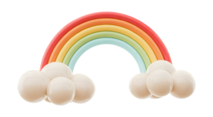 Pastel Rainbow with Fluffy Clouds 3D Render