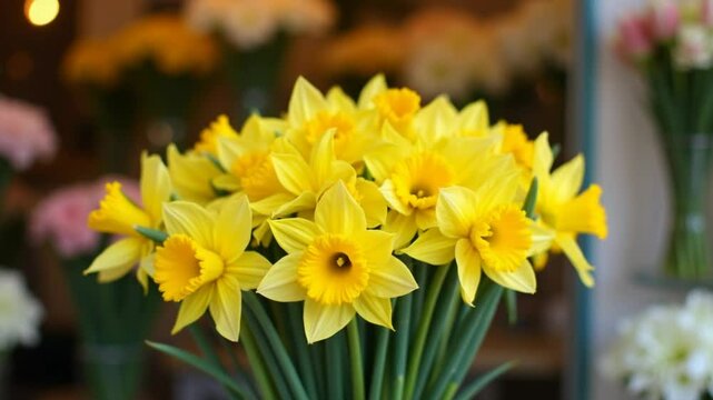Delicious Fragrant Daffodil Flower Arrangement Bouquet In Front Of The Florist Shop