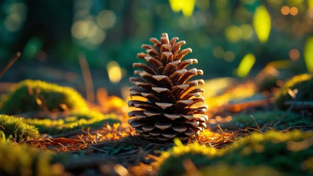 A pinecone lying on the ground in a forest