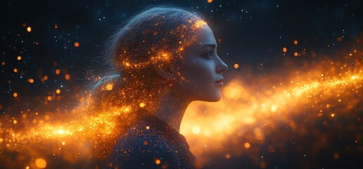 Fototapeta premium Woman with fiery halo