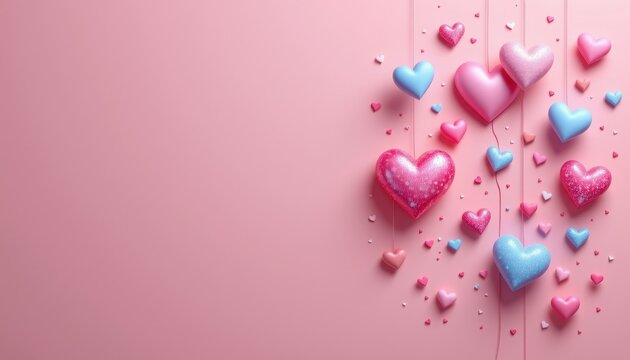 a collection of heart shaped icons in various pastel shades, including pink, blue, yellow, and purple, scattered across a light pi