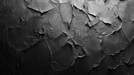 Dark monochromatic wall surface with peeling textured stone fragments pattern